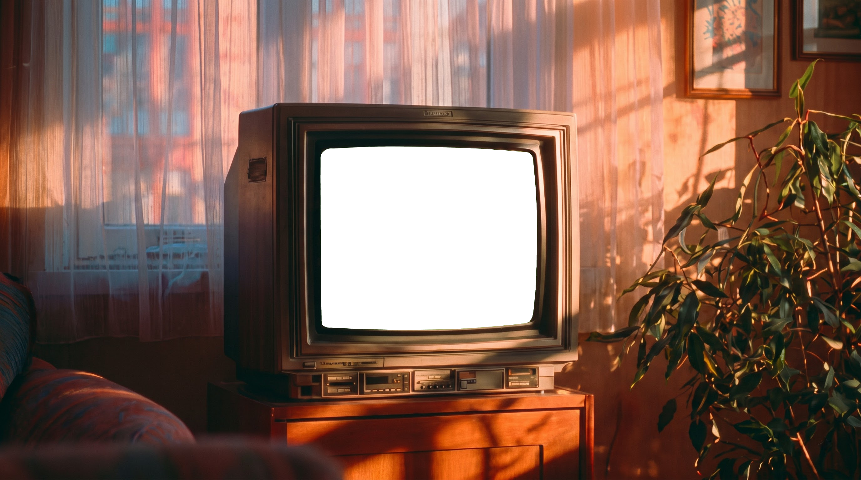 Living room with vintage CRT television